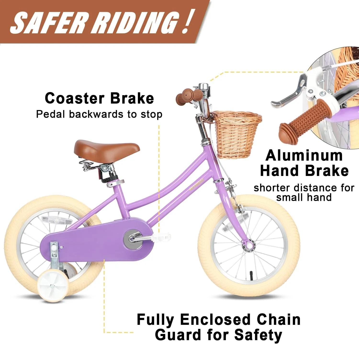 Petimini Girls Bike with Basket for 2-12 Years Old Kids, 12 14 16 18 20 Inch Bicycle with Bell Training Wheels, Multiple Colors