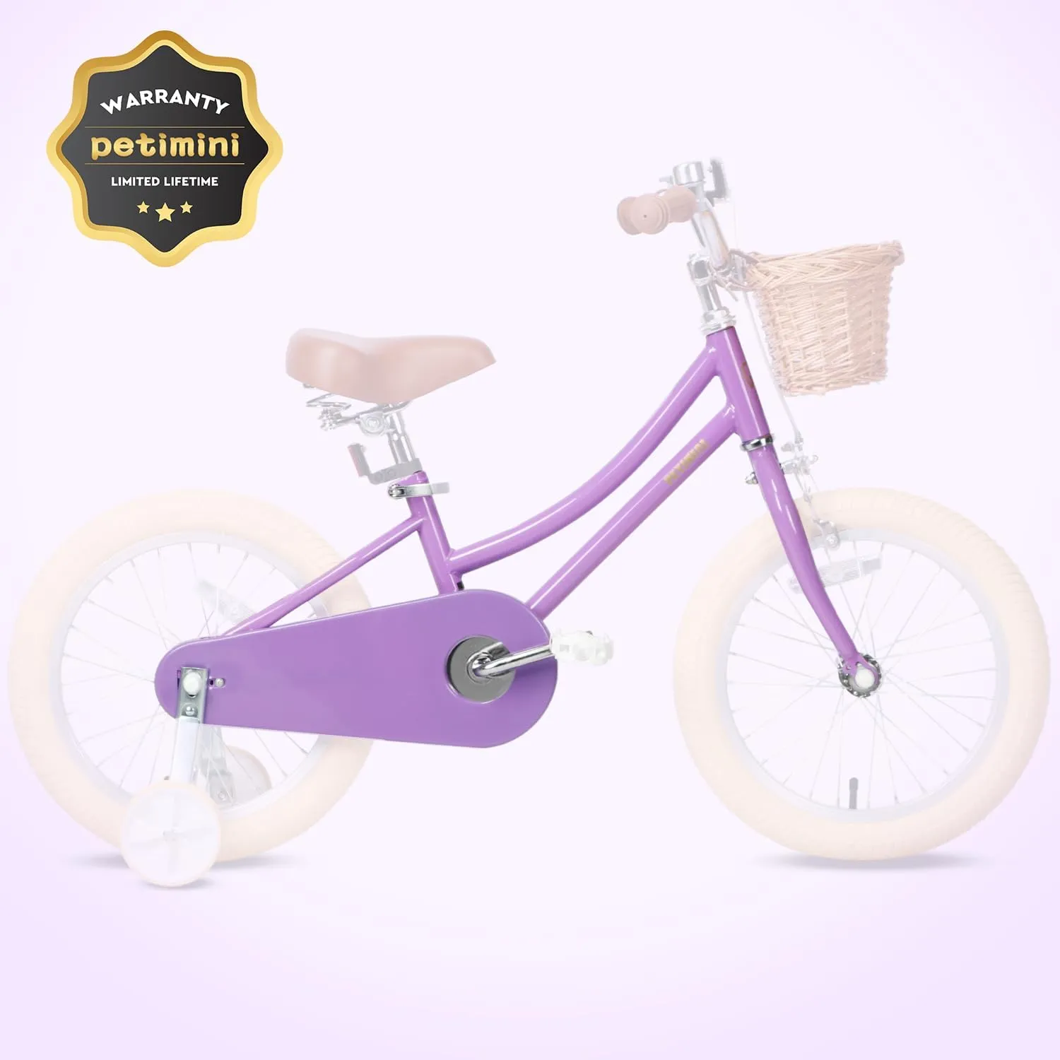 Petimini Girls Bike with Basket for 2-12 Years Old Kids, 12 14 16 18 20 Inch Bicycle with Bell Training Wheels, Multiple Colors