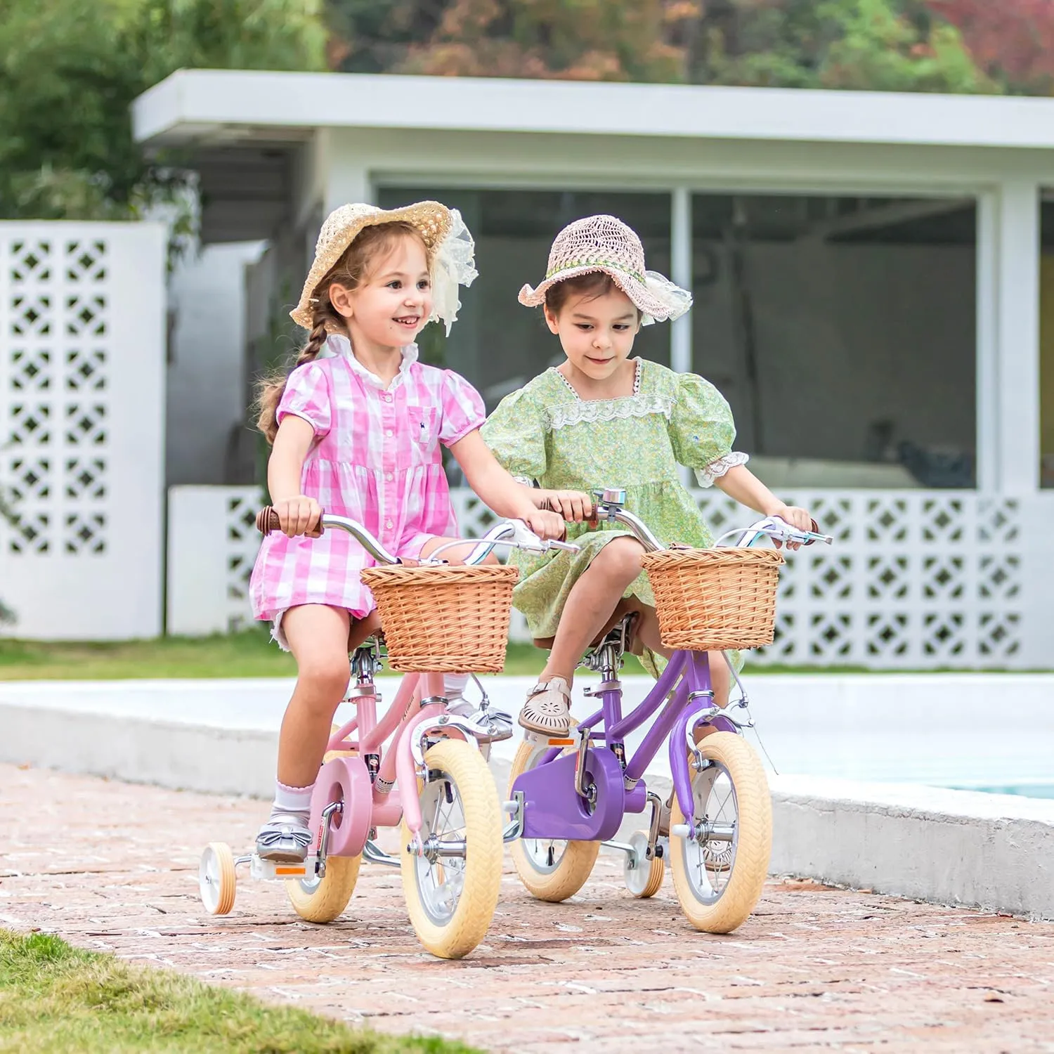 Petimini Girls Bike with Basket for 2-12 Years Old Kids, 12 14 16 18 20 Inch Bicycle with Bell Training Wheels, Multiple Colors