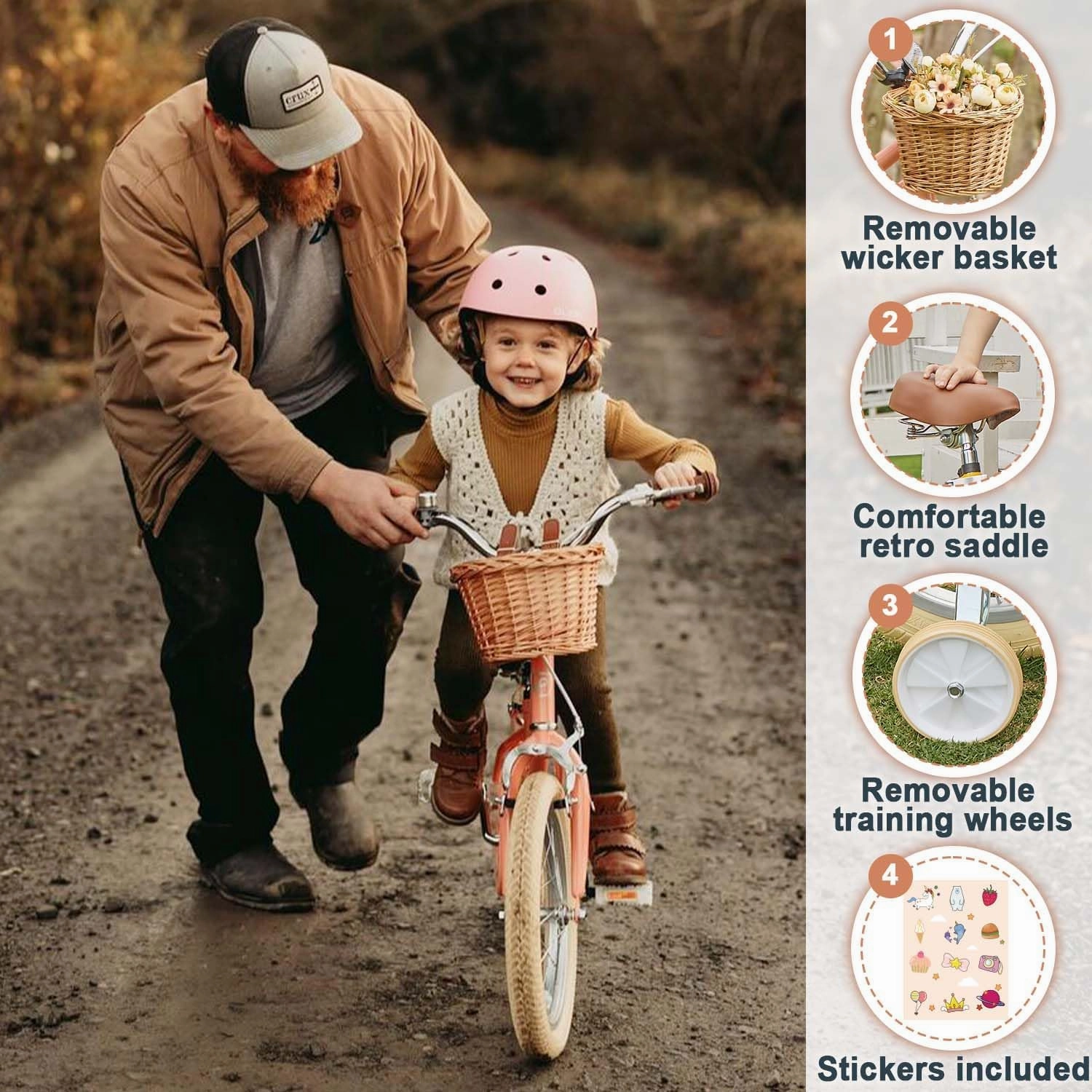 Petimini Girls Bike with Basket for 2-12 Years Old Kids, 12 14 16 18 20 Inch Bicycle with Bell Training Wheels, Multiple Colors