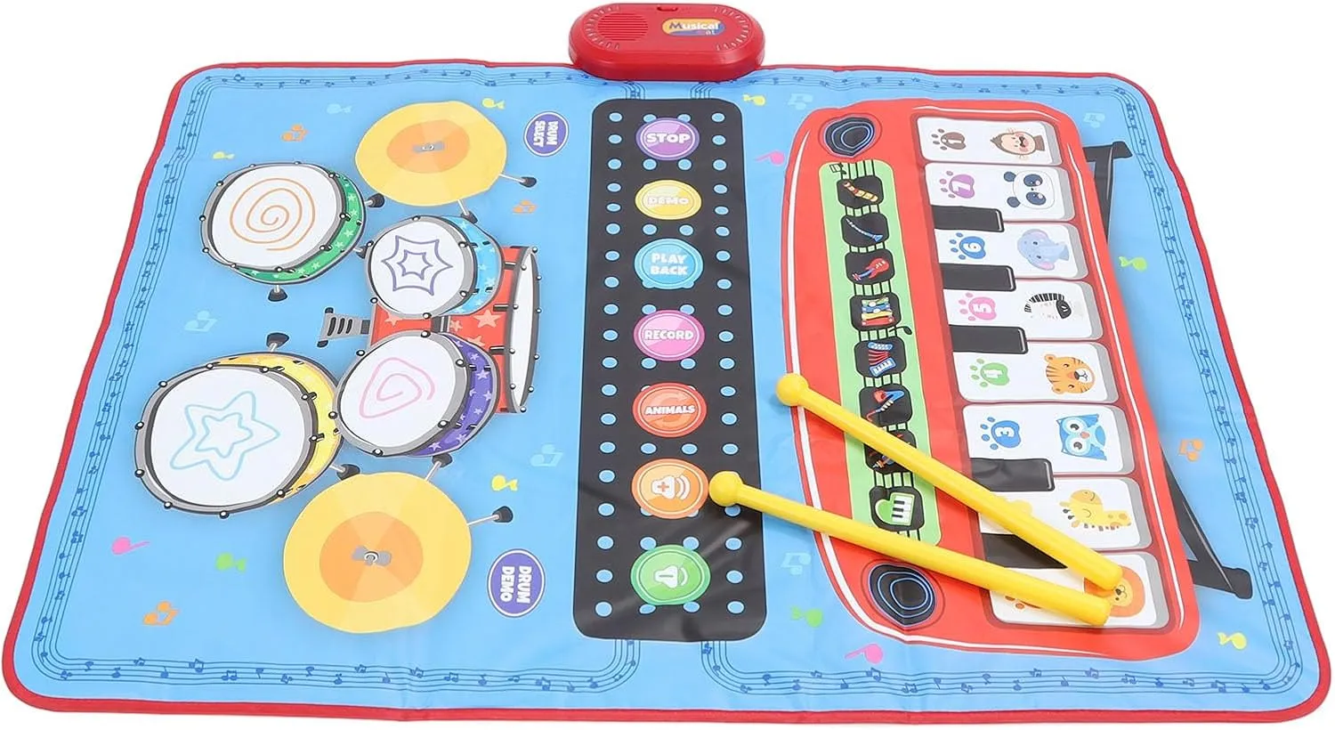 Piano Keyboard Drum Mat Set, Anti Slip Baby Musical Mat Adorable 3 in 1 Multifunctional Enjoyable with Drumsticks for Club (Blue)