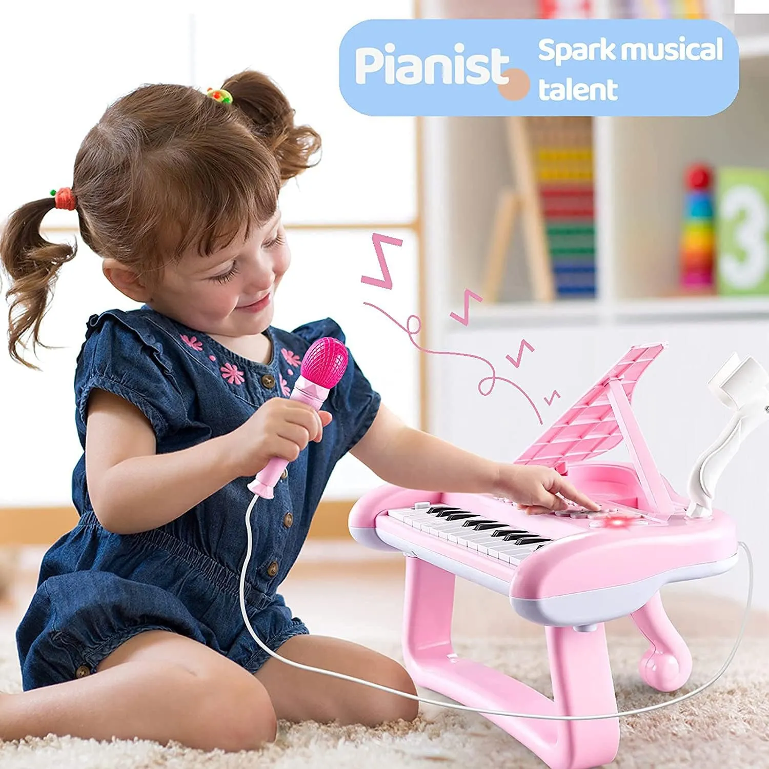 Piano Keyboard Toy for Kids, 24 Keys Piano for 3 4 5 Year Old Girls Boys Birthday Gift Musical Piano Toy with Microphone and Music