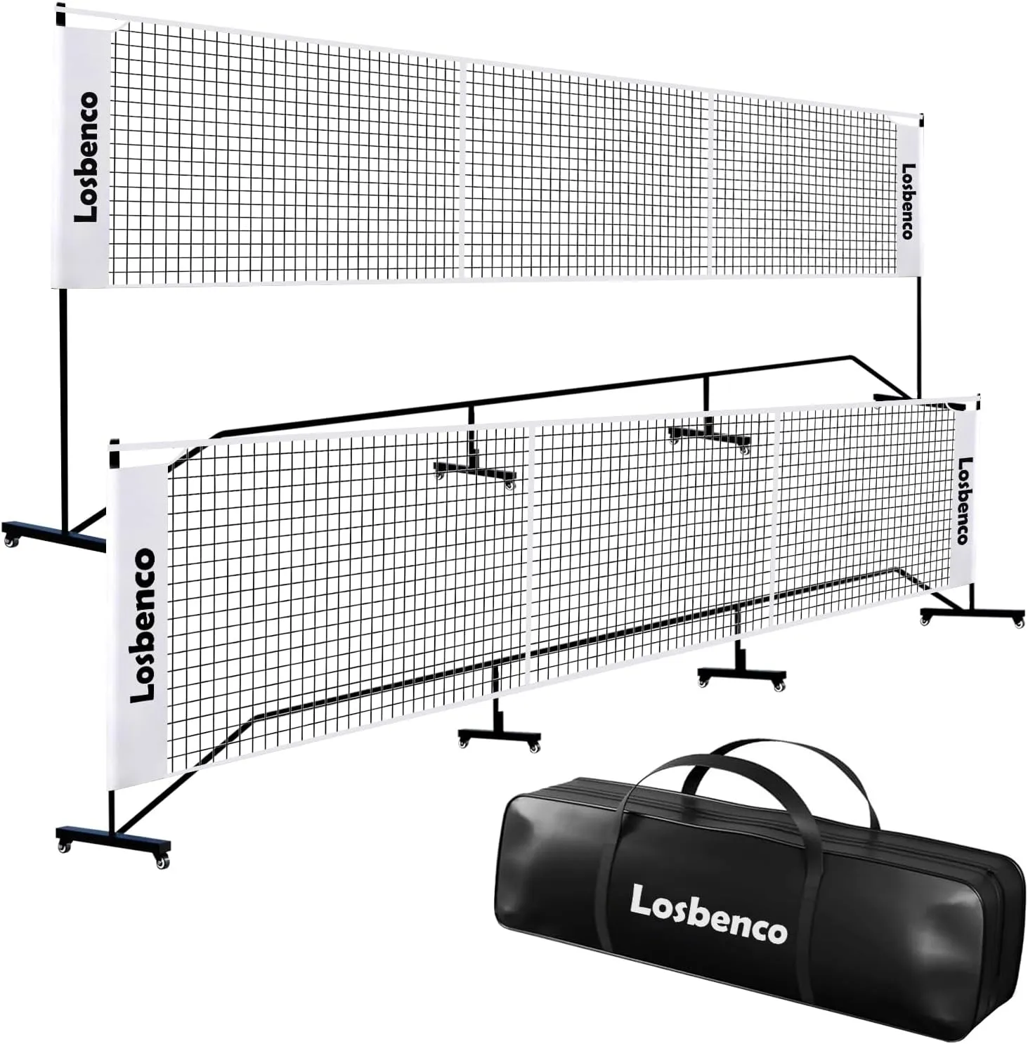 Pickleball Net with Wheels Court Lines, Metal Frame & Regulation Size 22FT, 6-in-1 Adjustable Portable Net for Playing Pickleball, Tennis, Volleyball & Soccer Backyard Games