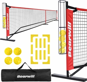 Pickleball Net, 22 FT Pickleball Net for Driveway, Regulation Size Portable Pickle Ball Net for Outdoor Backyard, Steady Metal Frame with Court Marker, Ball Holder, 4 Pickleballs & Carry Bag