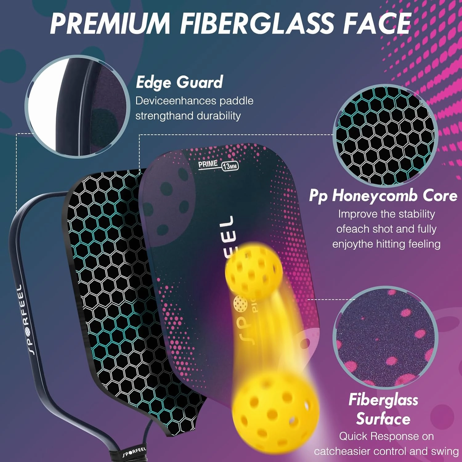 Pickleball Paddles, USAPA Approved Fiberglass Pickleball Paddle Sets, Indoor Outdoor Pickle Ball Sports Accessories, Pickle Ball Set for Men Women Beginners, Includes 4 Balls and 1 Bag