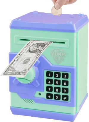 Piggy Bank Electronic Mini ATM for Kids Baby Toy, Safe Coin Banks Money Saving Box Password Code Lock for Children,Boys Girls Best Gift (Blue-Green)
