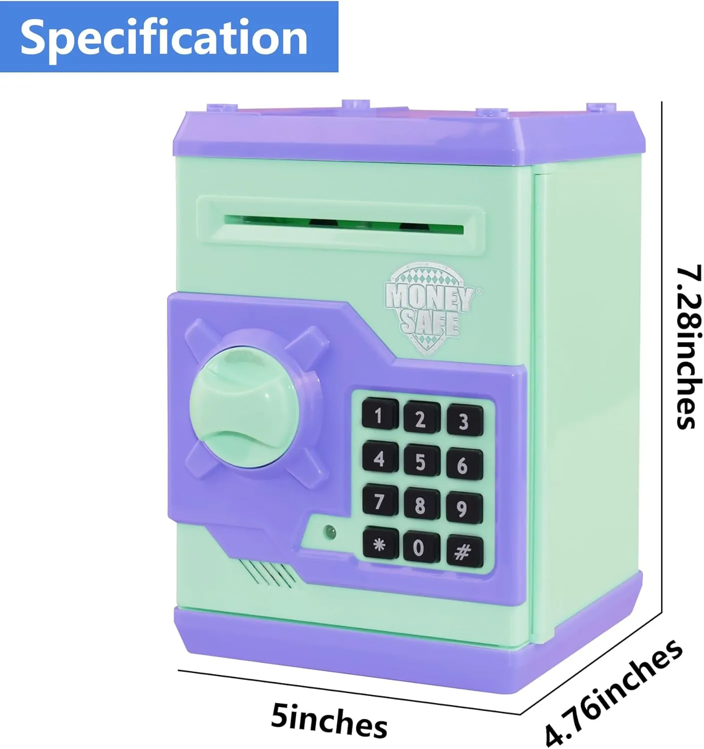 Piggy Bank Electronic Mini ATM for Kids Baby Toy, Safe Coin Banks Money Saving Box Password Code Lock for Children,Boys Girls Best Gift (Blue-Green)