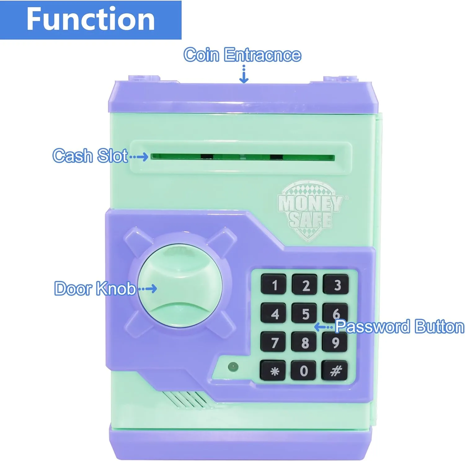Piggy Bank Electronic Mini ATM for Kids Baby Toy, Safe Coin Banks Money Saving Box Password Code Lock for Children,Boys Girls Best Gift (Blue-Green)