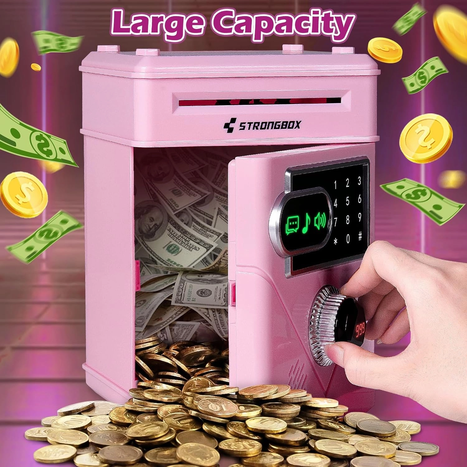 Piggy Bank for Kids, Touchscreen Money Bank Toys for 4 5 6 7 8 9 10 11 12 13 Year Old Boys Gift Ideas, Electronic Money Saving Box for Girls, Birthday Gifts for Boys ATM Machine for Kids