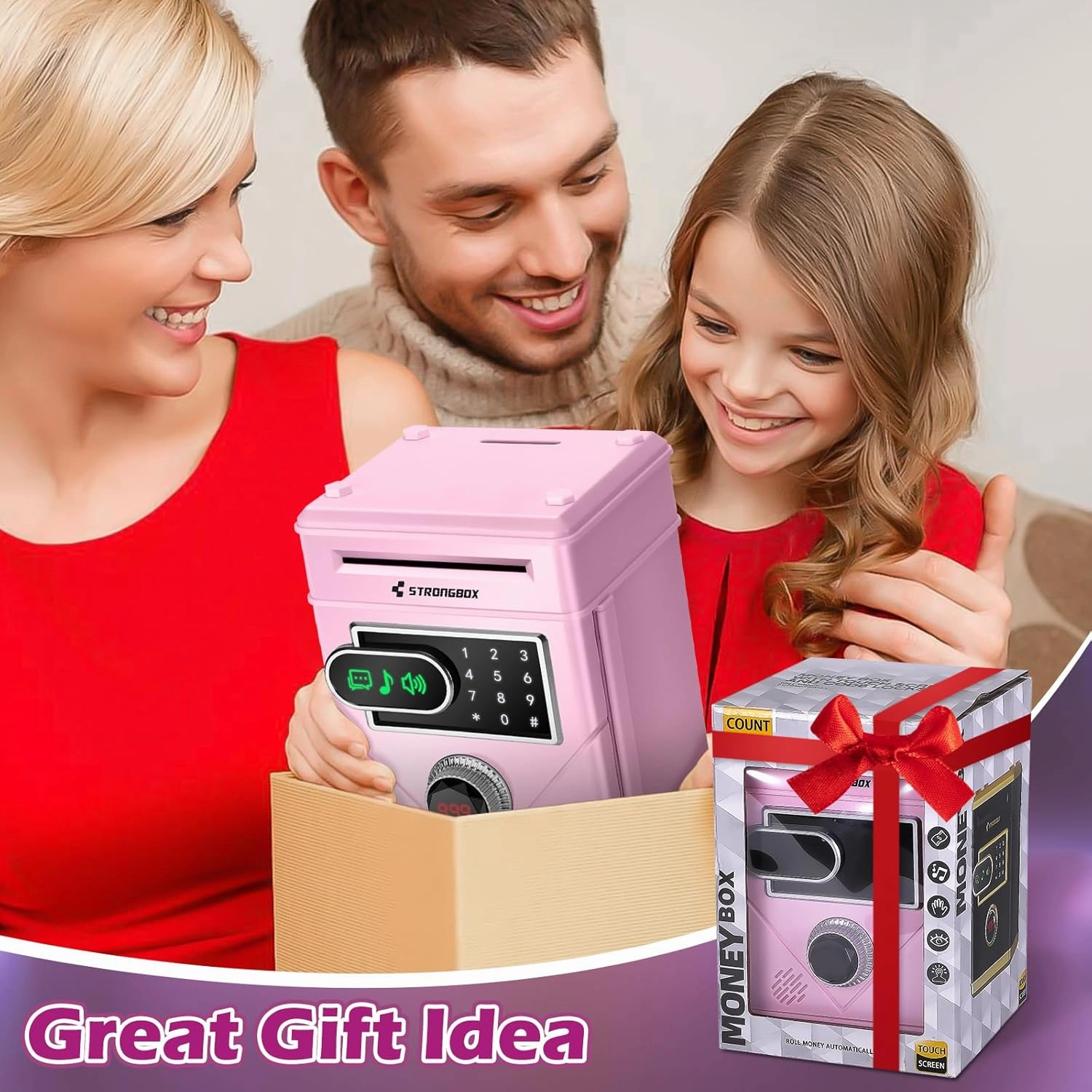 Piggy Bank for Kids, Touchscreen Money Bank Toys for 4 5 6 7 8 9 10 11 12 13 Year Old Boys Gift Ideas, Electronic Money Saving Box for Girls, Birthday Gifts for Boys ATM Machine for Kids