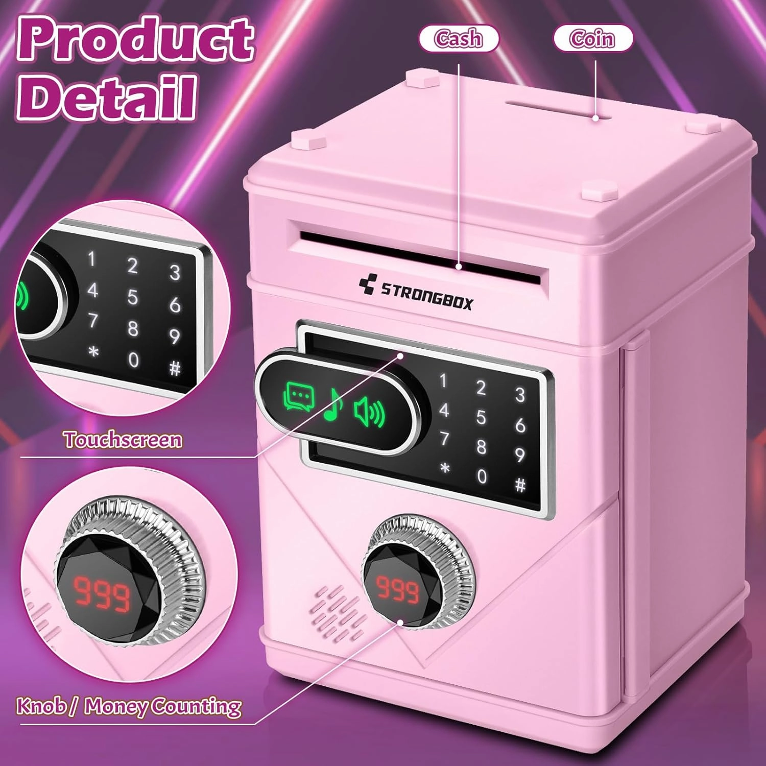Piggy Bank for Kids, Touchscreen Money Bank Toys for 4 5 6 7 8 9 10 11 12 13 Year Old Boys Gift Ideas, Electronic Money Saving Box for Girls, Birthday Gifts for Boys ATM Machine for Kids