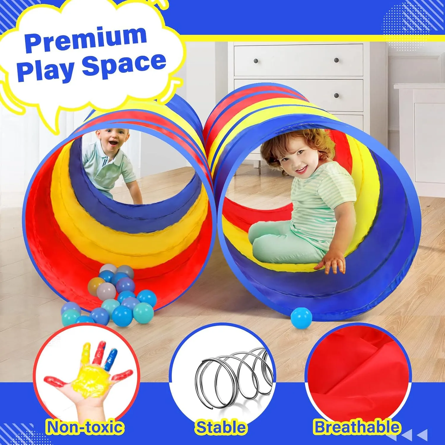 PigPigPen Kids Tunnel for Toddlers,Pop Up Play Tunnel Tent for Babies or Dogs, Indoor & Outdoor Toys for Kids Backyard Playset (Classic 2 Pack Tunnels)