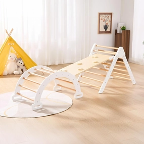 Pikler Triangle Set, 7 in 1 Wooden Toddler Climbing Toys Indoor, Montessori Foldable Climbing Set with Arch&Ramp&Ladder, Baby Climbing Gym, Climbing Toys for Toddlers 1-3