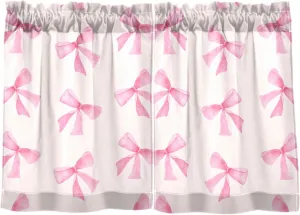 Pink Bow Tier Curtain - Fluffy & Sheer 24 Length