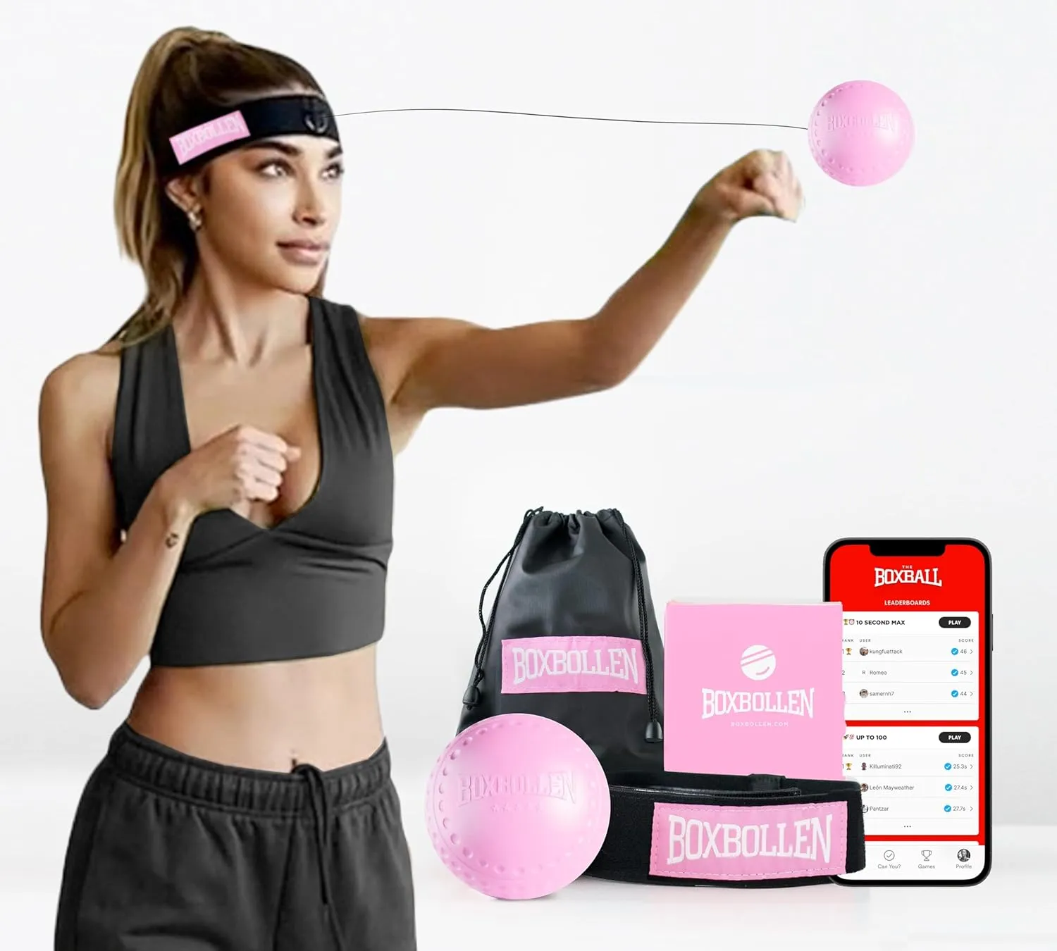 Pink with App, Used by Celebrities - MMA Gear Boxing Ball - Boxing Reflex Ball with Adjustable Strap - Interactive Boxball App Integration - Stocking Stuffer Ideas - 1 Pack
