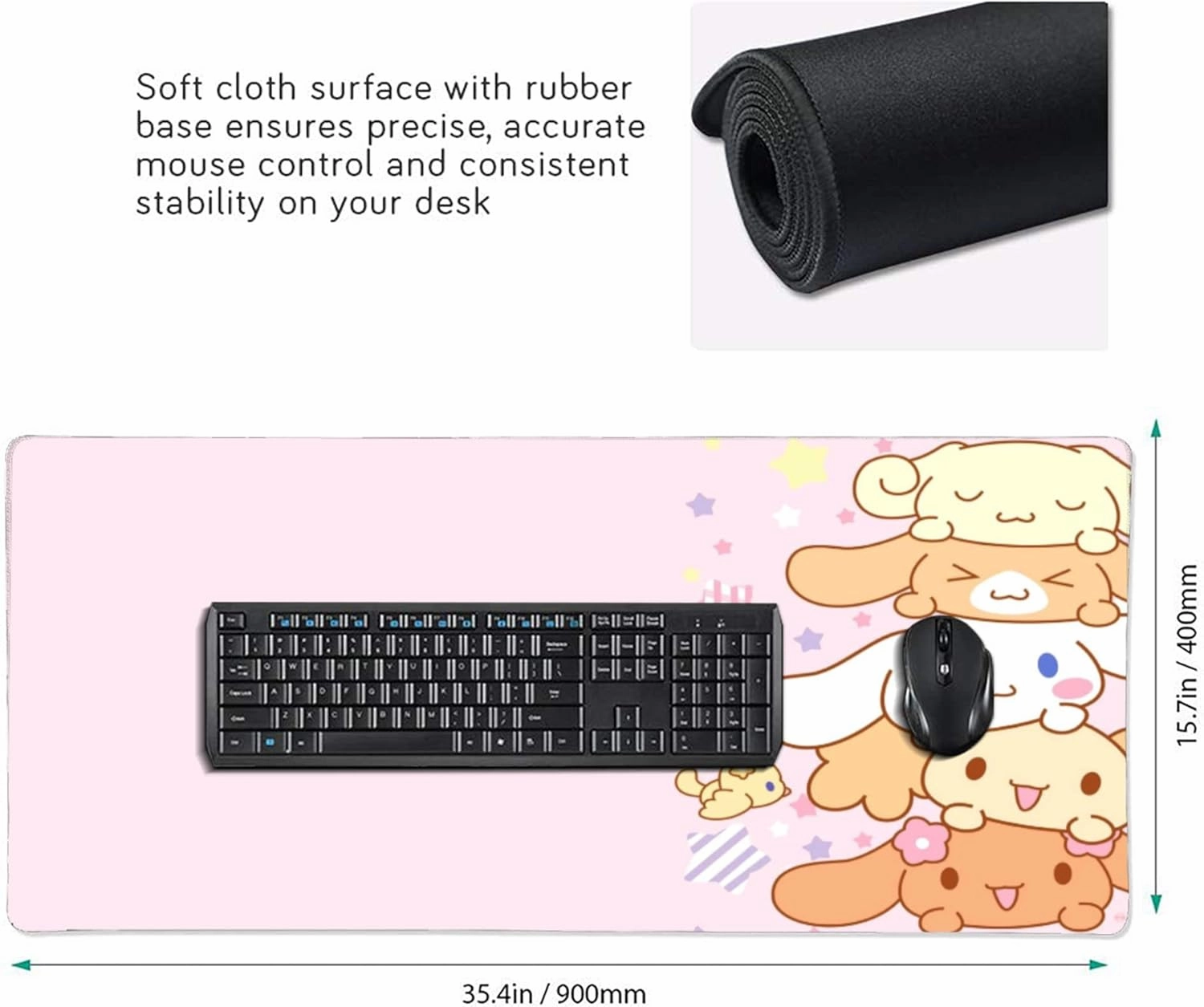 Pink Kawaii Girly Gaming Mouse Pad, Cute Long Extended XXL Desk Mat, Extra Large Mousepad Girl Keyboard Pads for Work Game Office Home, 35.4'' X 15.7''