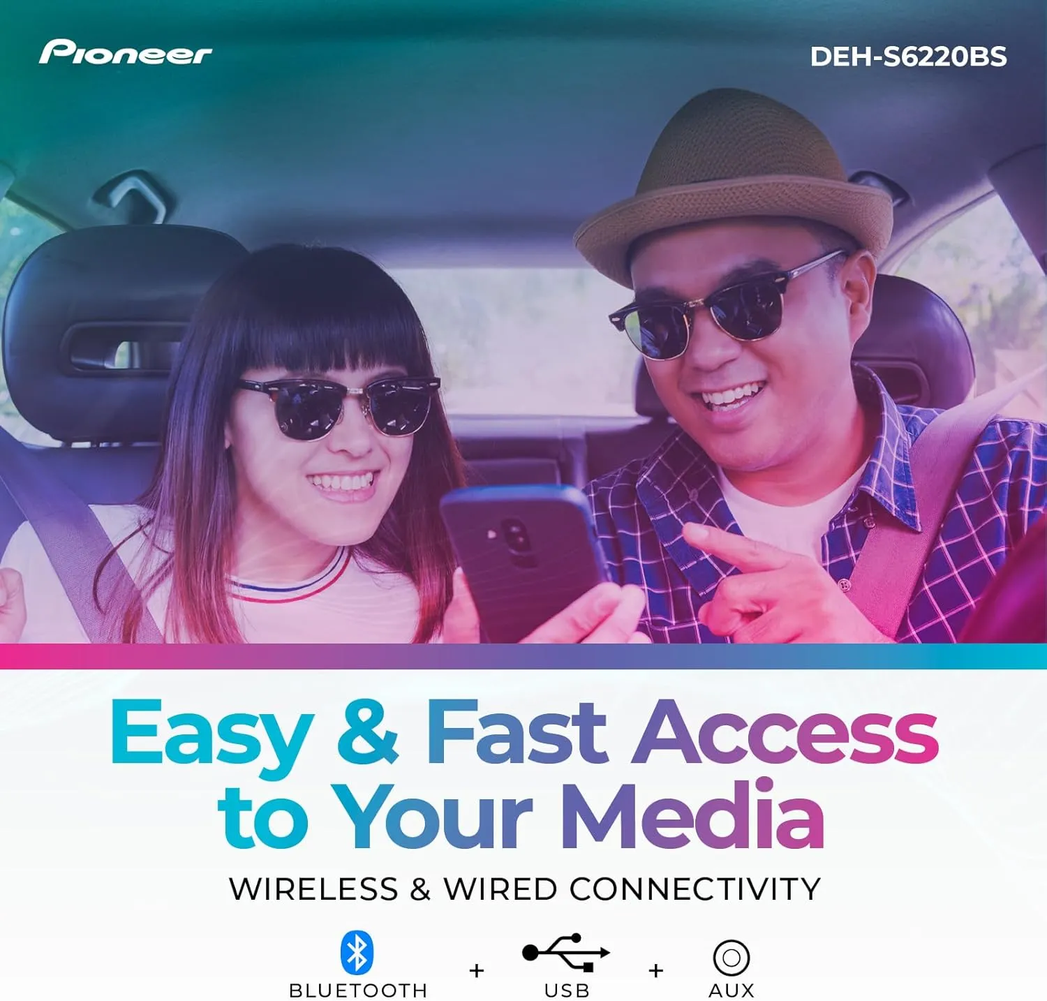 Pioneer DEH-S6220BS Touchscreen Single Din Stereo Receiver Bluetooth CD Player USB/AUX Inputs Apple Android Compatibility Hands-Free Calling