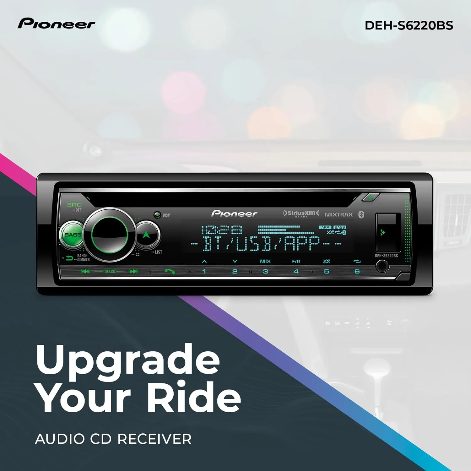 Pioneer DEH-S6220BS Touchscreen Single Din Stereo Receiver Bluetooth CD Player USB/AUX Inputs Apple Android Compatibility Hands-Free Calling