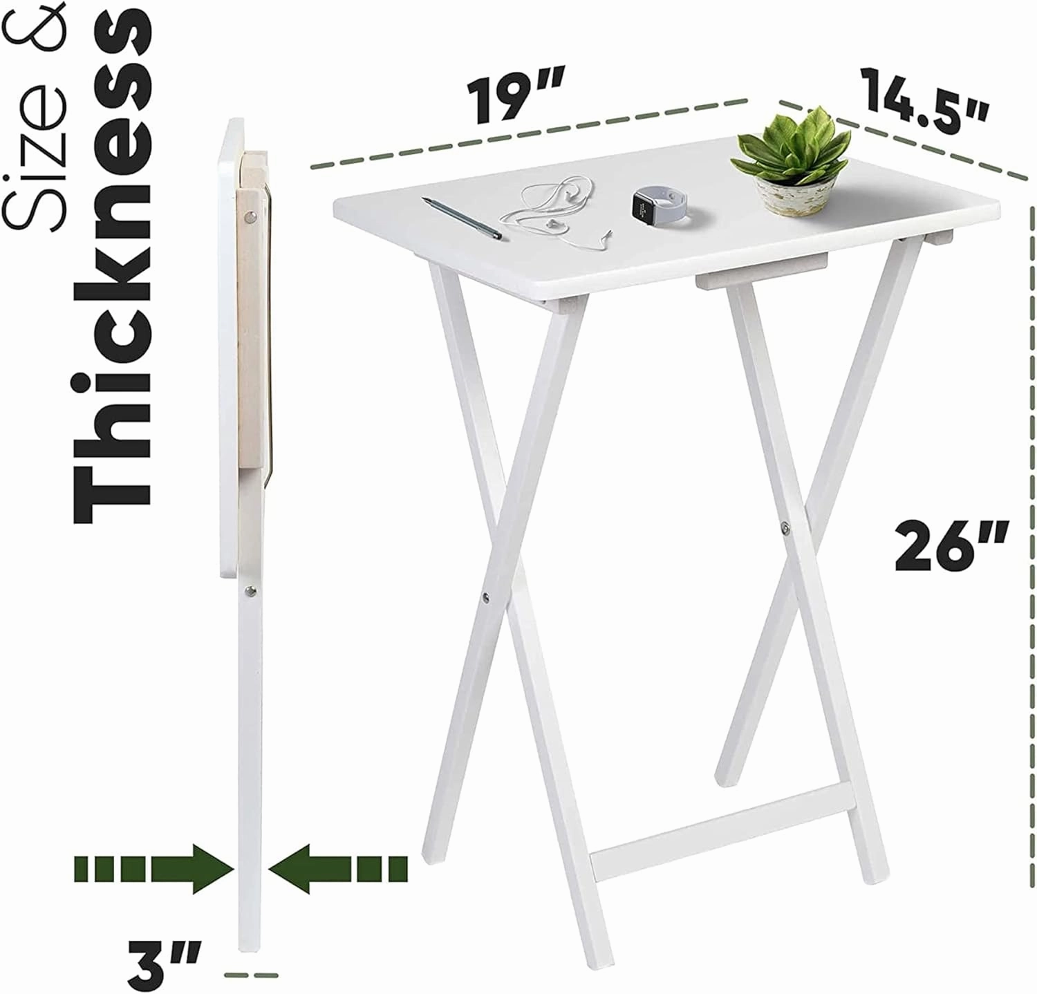 PJ Wood 2 Piece Set, Multifunctional Solid Wood TV Snack Tray Tables for Indoor Use, White