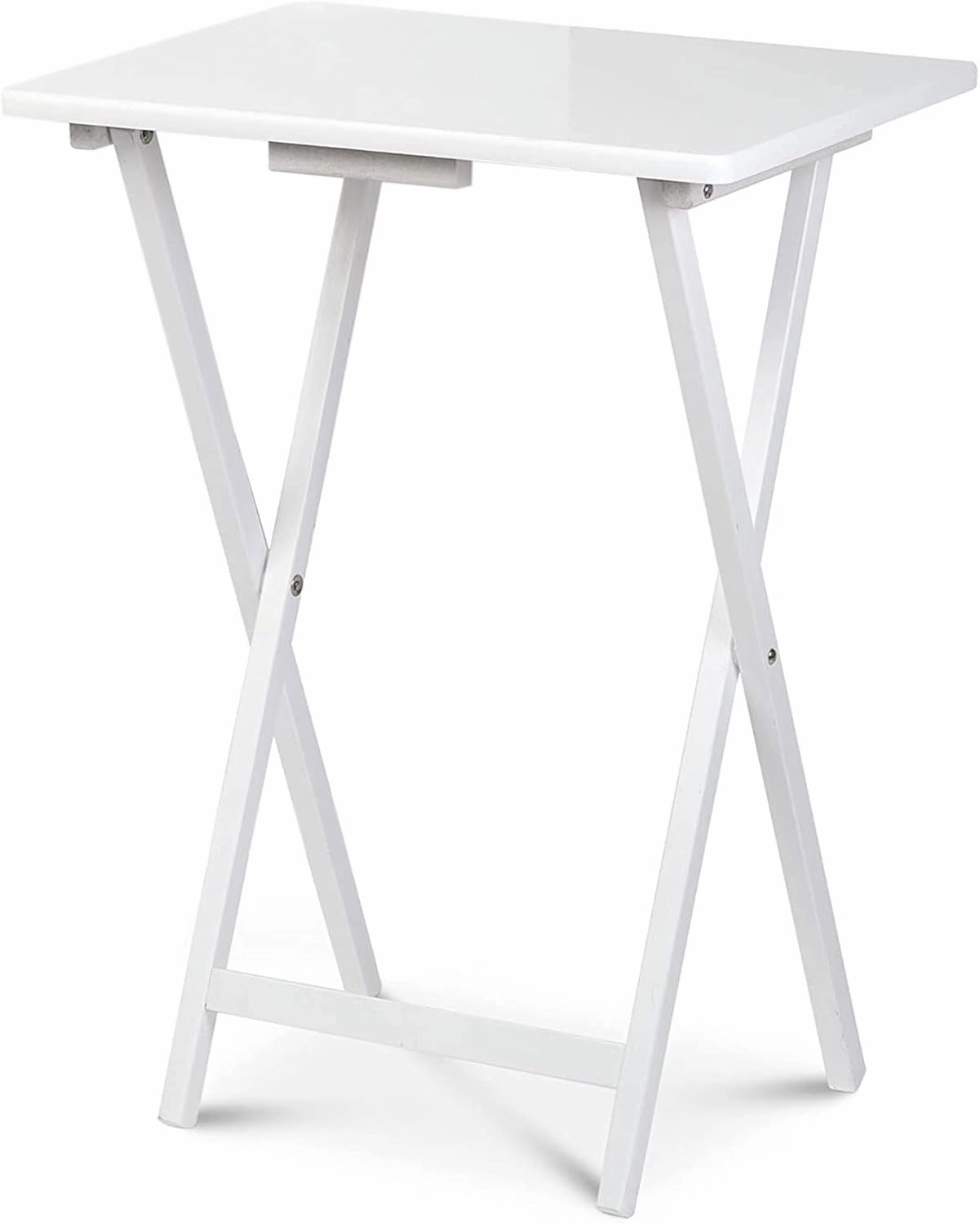 PJ Wood 2 Piece Set, Multifunctional Solid Wood TV Snack Tray Tables for Indoor Use, White