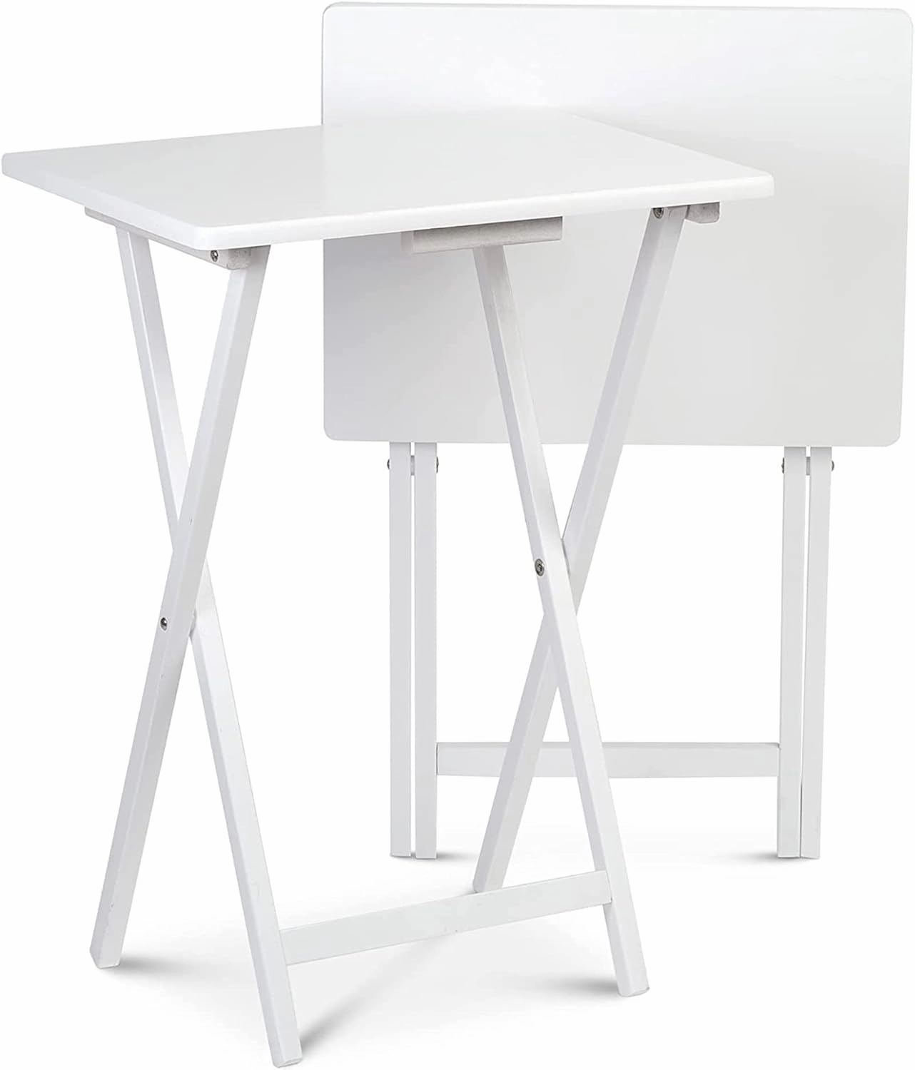 PJ Wood 2 Piece Set, Multifunctional Solid Wood TV Snack Tray Tables for Indoor Use, White