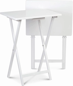 PJ Wood 2 Piece Set, Multifunctional Solid Wood TV Snack Tray Tables for Indoor Use, White