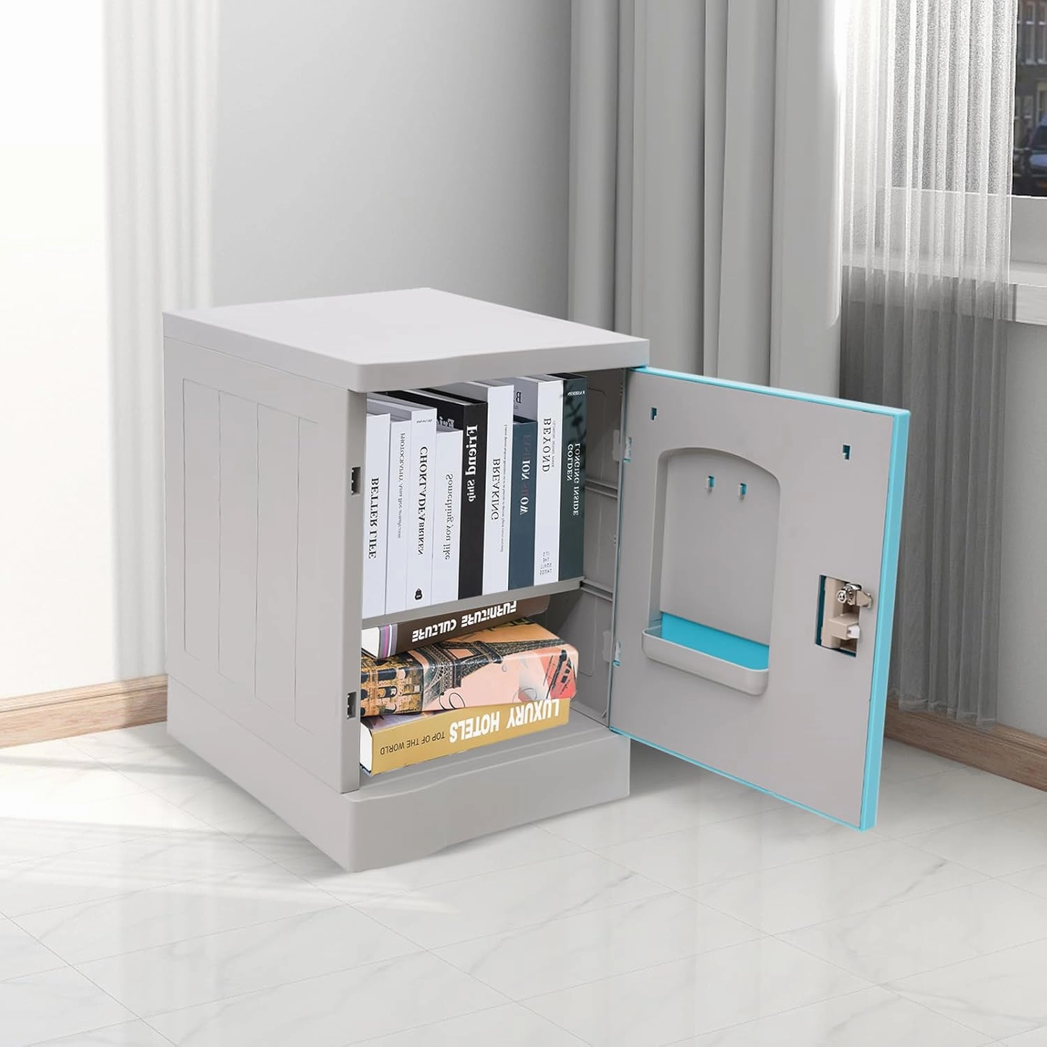 Plastic Locker, Lockable Storage Cabinet 19" with Keys | Great for Kids, Home, School, Office or Outdoor | Toy Box, Footlocker, Bedside Dresser/Nightstand, Sports or Gym (Blue)