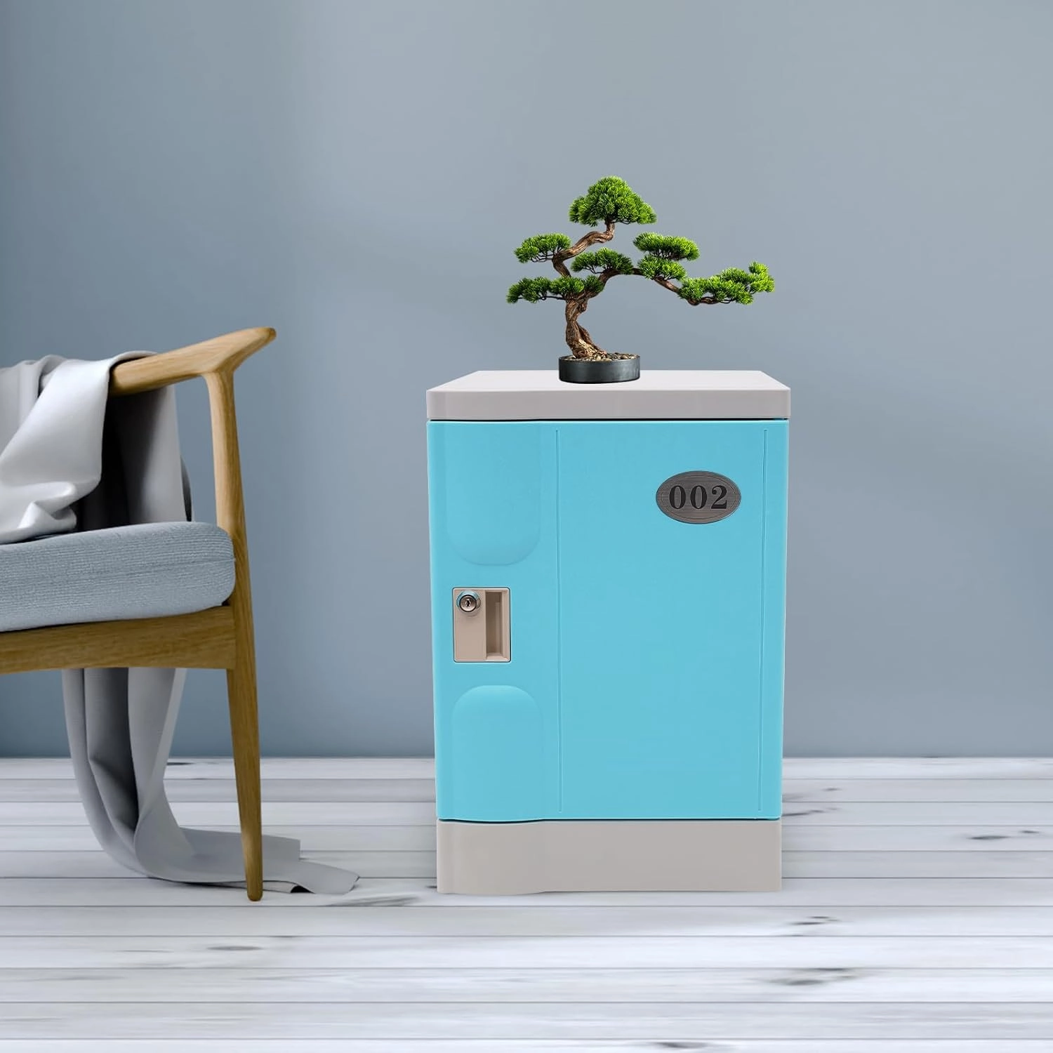 Plastic Locker, Lockable Storage Cabinet 19" with Keys | Great for Kids, Home, School, Office or Outdoor | Toy Box, Footlocker, Bedside Dresser/Nightstand, Sports or Gym (Blue)