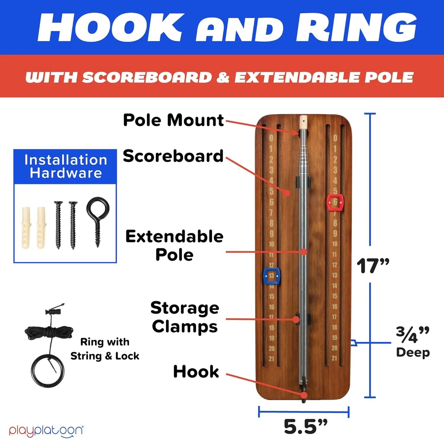 Play Platoon Hook and Ring Toss Bar Game for Adults - Wood Toss Ring Game for Adults - Perfect Home, Basements, & Bar Gifts