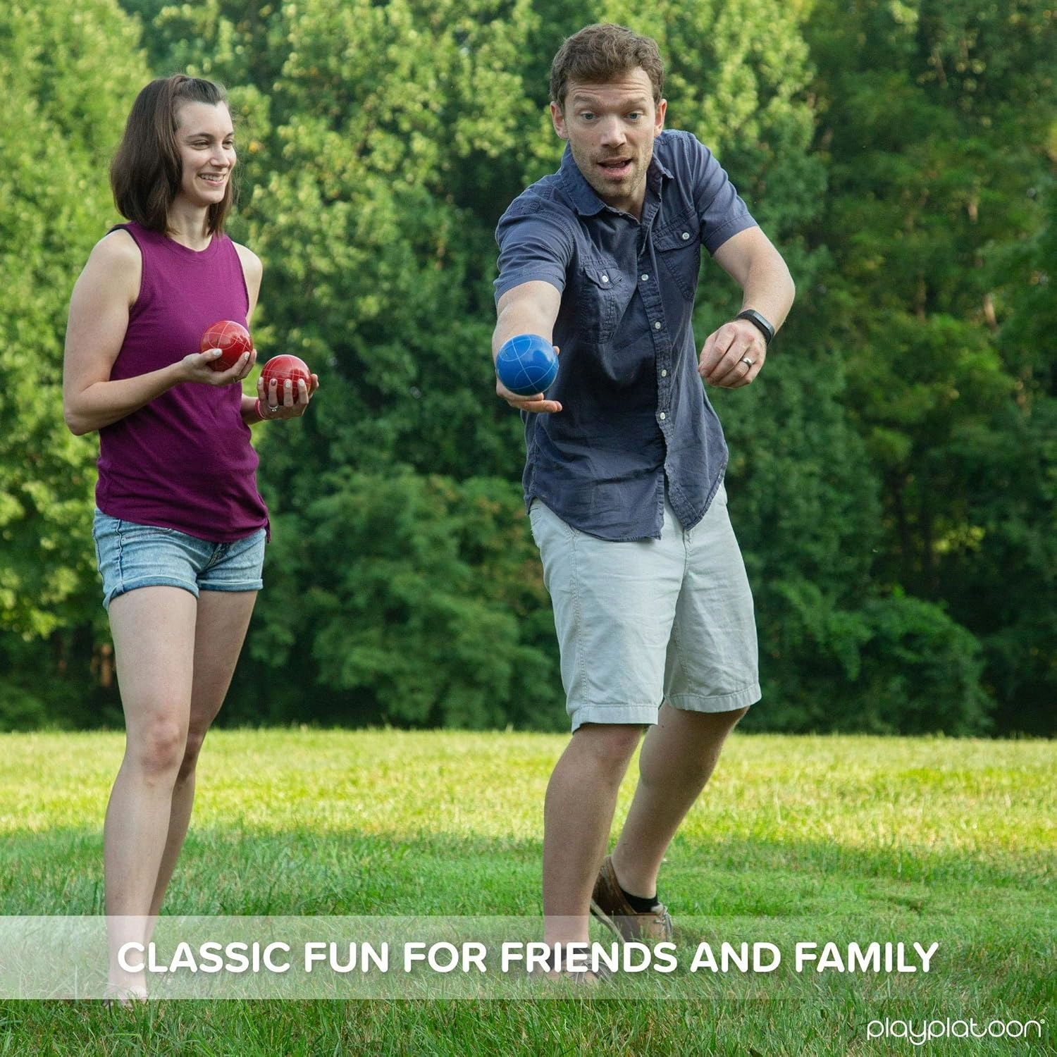 Play Platoon Bocce Ball Set 84mm/90mm/100mm with 8 Premium Bocce Balls, Pallino, Carry Bag & Measuring Rope - Choose Between Classic Resin and Soft Sets