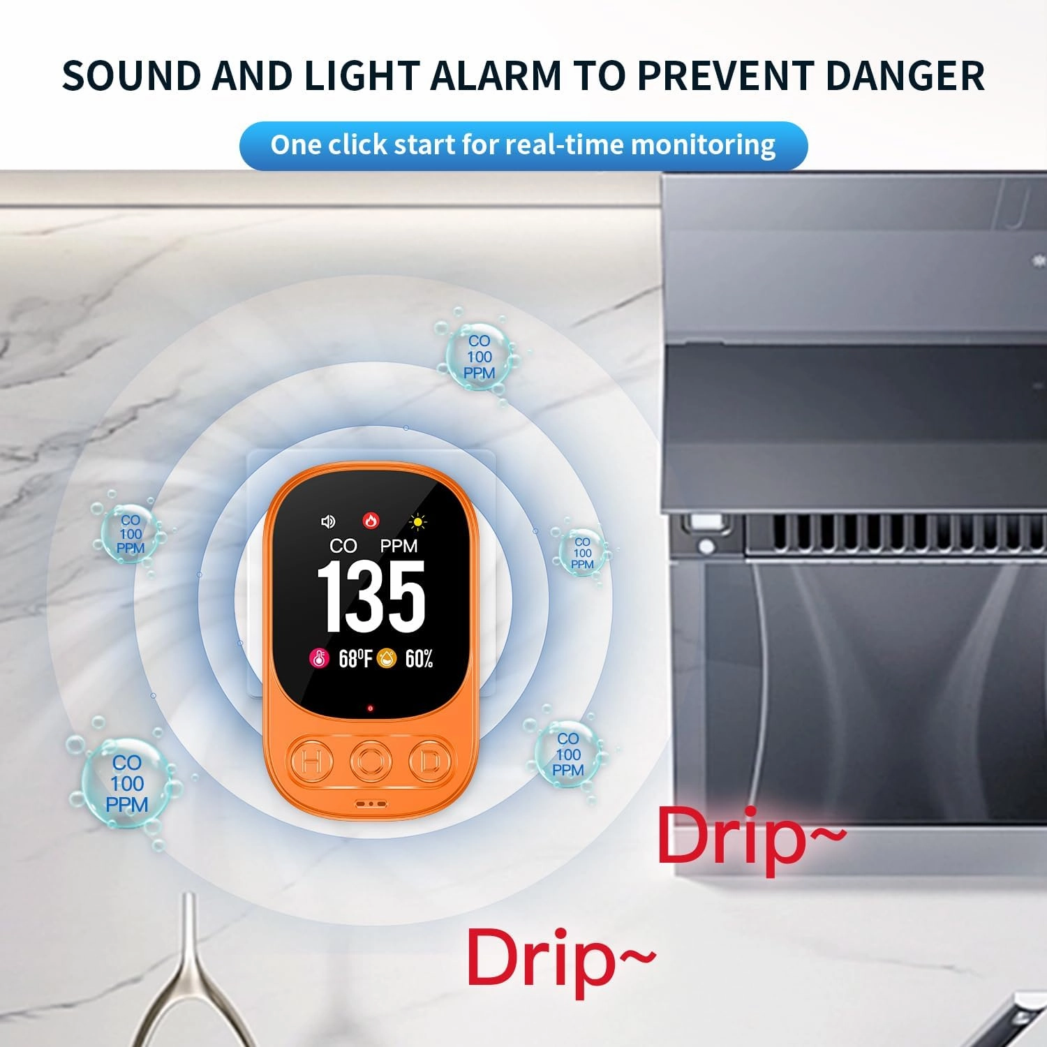 Plug in Carbon Monoxide Detector 3in1 CO Temperature Humidity Monitor with 2.1'' HD Screen & Indicator Visual&Audible Alarm for Home Travel Hotel RV (Orange)