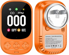 Plug in Carbon Monoxide Detector 3in1 CO Temperature Humidity Monitor with 2.1'' HD Screen & Indicator Visual&Audible Alarm for Home Travel Hotel RV (Orange)