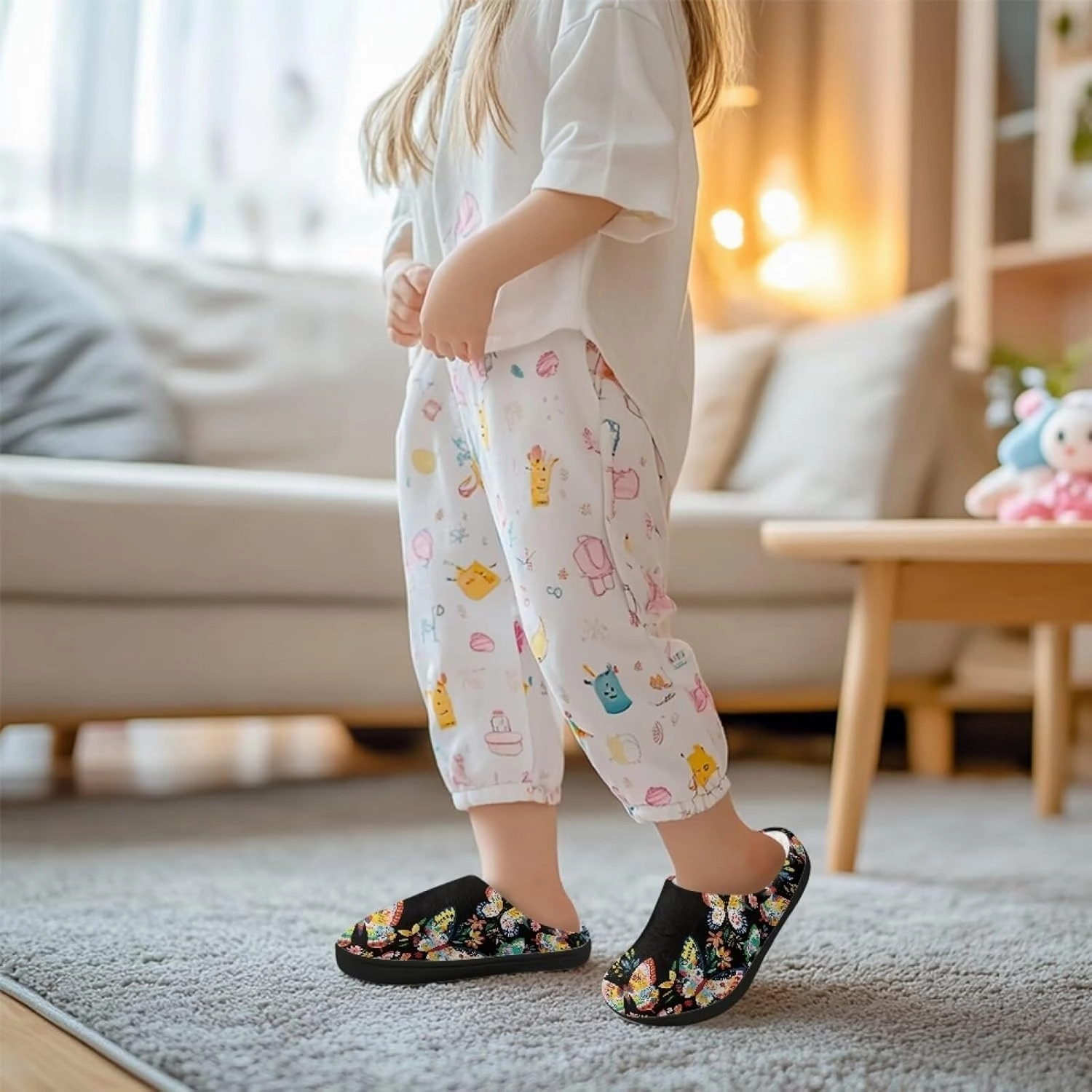 Plush Slippers for Kids House Warm Cozy Fuzzy Non-Slip Cotton Breathable Winter Slippers for Toddler Boys Girls US 9-15