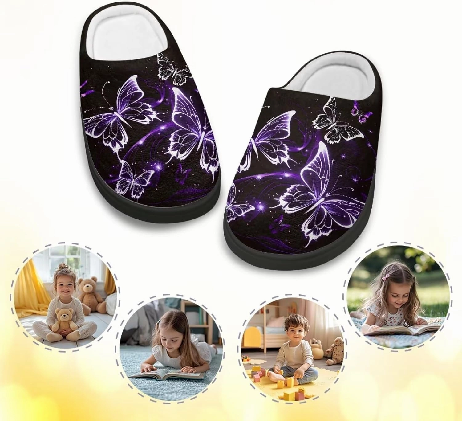 Plush Slippers for Kids House Warm Cozy Fuzzy Non-Slip Cotton Breathable Winter Slippers for Toddler Boys Girls US 9-15