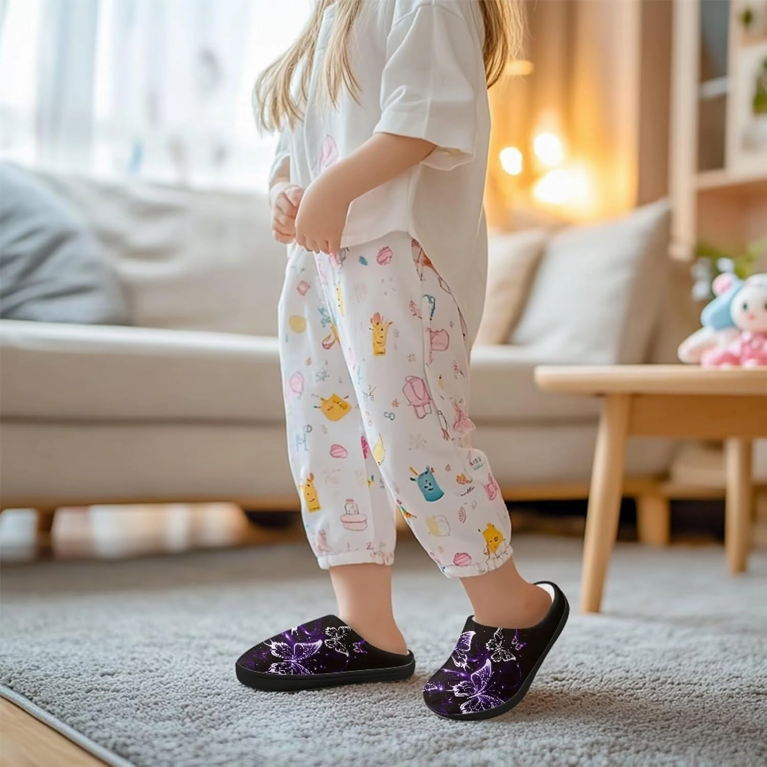 Plush Slippers for Kids House Warm Cozy Fuzzy Non-Slip Cotton Breathable Winter Slippers for Toddler Boys Girls US 9-15