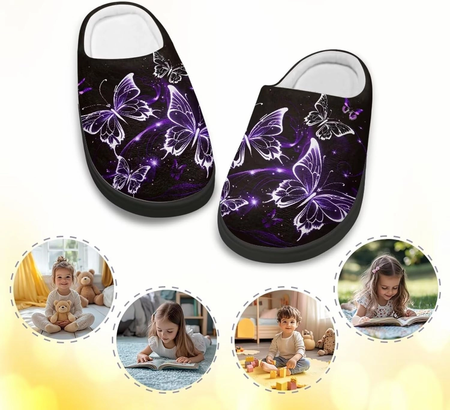 Plush Slippers for Kids House Warm Cozy Fuzzy Non-Slip Cotton Breathable Winter Slippers for Toddler Boys Girls US 9-15
