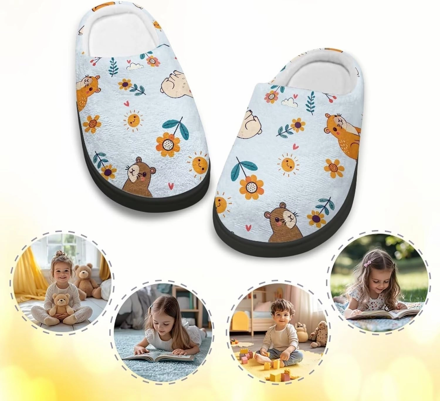 Plush Slippers for Kids House Warm Cozy Fuzzy Non-Slip Cotton Breathable Winter Slippers for Toddler Boys Girls US 9-15