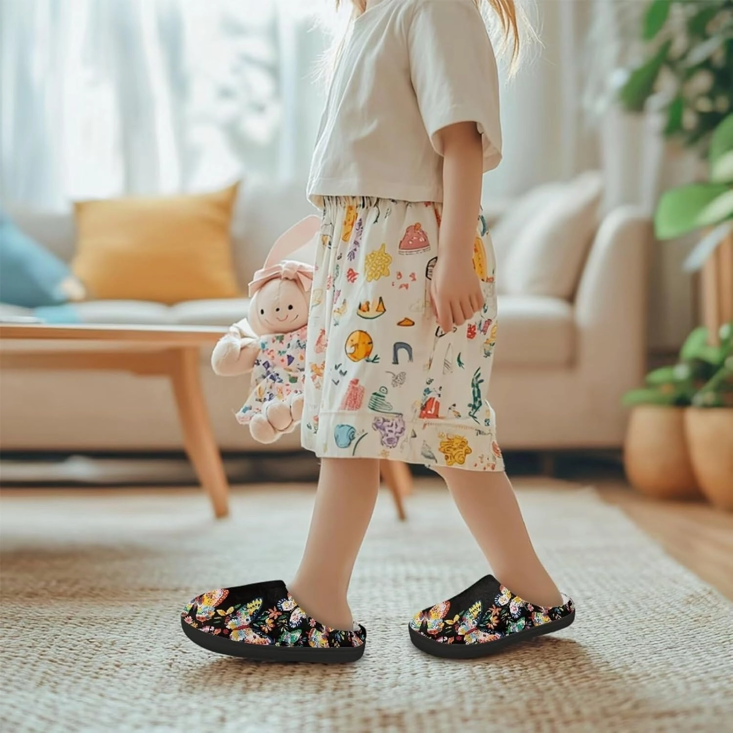 Plush Slippers for Kids House Warm Cozy Fuzzy Non-Slip Cotton Breathable Winter Slippers for Toddler Boys Girls US 9-15