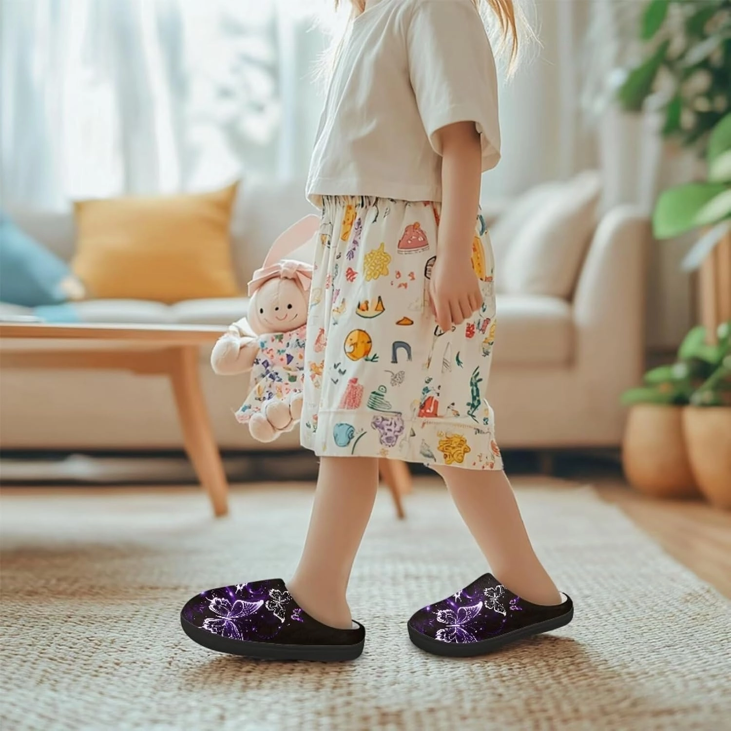 Plush Slippers for Kids House Warm Cozy Fuzzy Non-Slip Cotton Breathable Winter Slippers for Toddler Boys Girls US 9-15