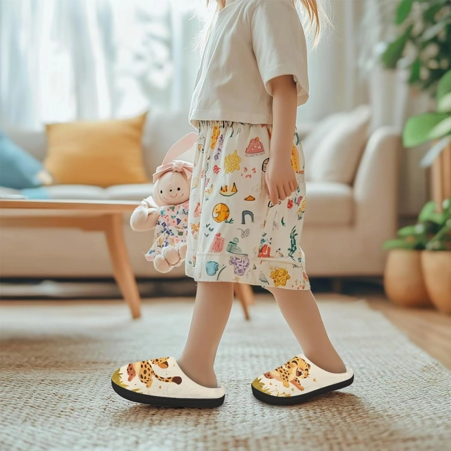 Plush Slippers for Kids House Warm Cozy Fuzzy Non-Slip Cotton Breathable Winter Slippers for Toddler Boys Girls US 9-15