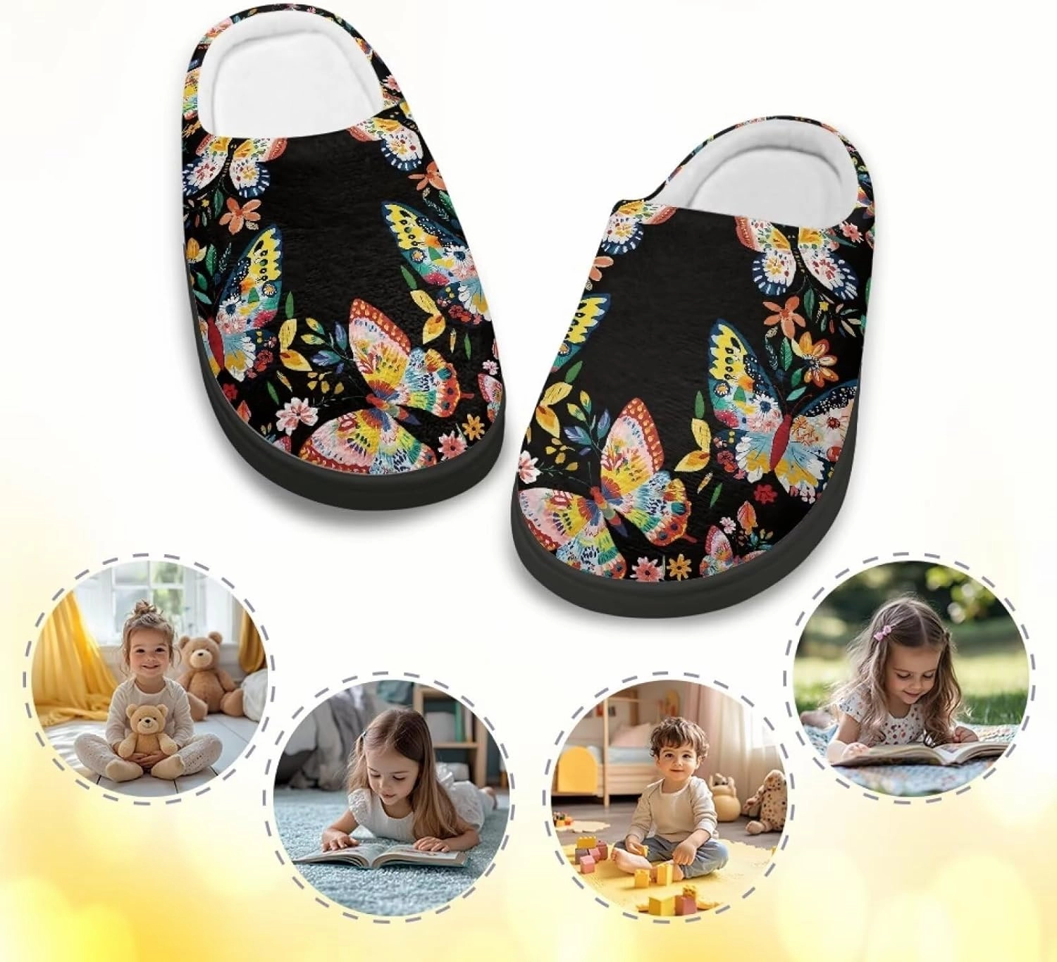 Plush Slippers for Kids House Warm Cozy Fuzzy Non-Slip Cotton Breathable Winter Slippers for Toddler Boys Girls US 9-15