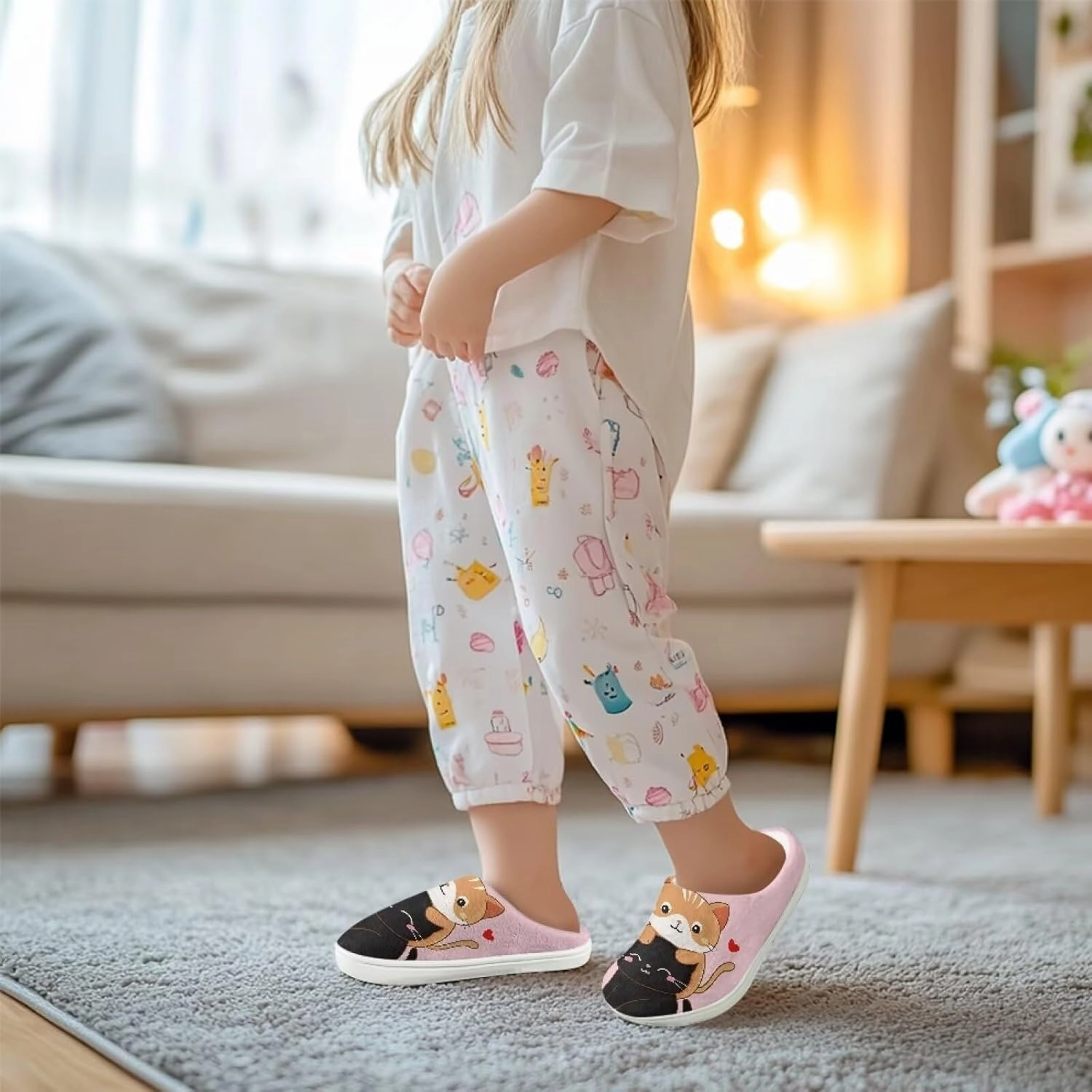 Plush Slippers for Kids Winter Warm Cozy Fuzzy Non-Slip Cotton Breathable House Slippers for Toddler Boys Girls US 9-15