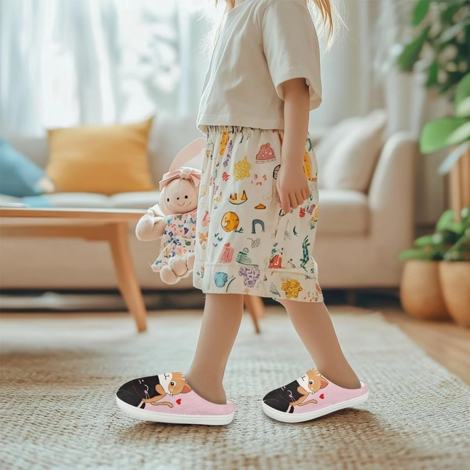 Plush Slippers for Kids Winter Warm Cozy Fuzzy Non-Slip Cotton Breathable House Slippers for Toddler Boys Girls US 9-15