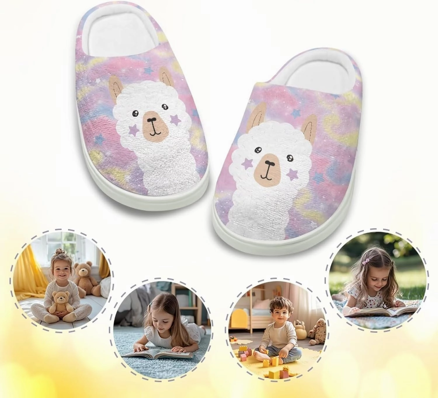 Plush Slippers for Kids Winter Warm Cozy Fuzzy Non-Slip Cotton Breathable House Slippers for Toddler Boys Girls US 9-15