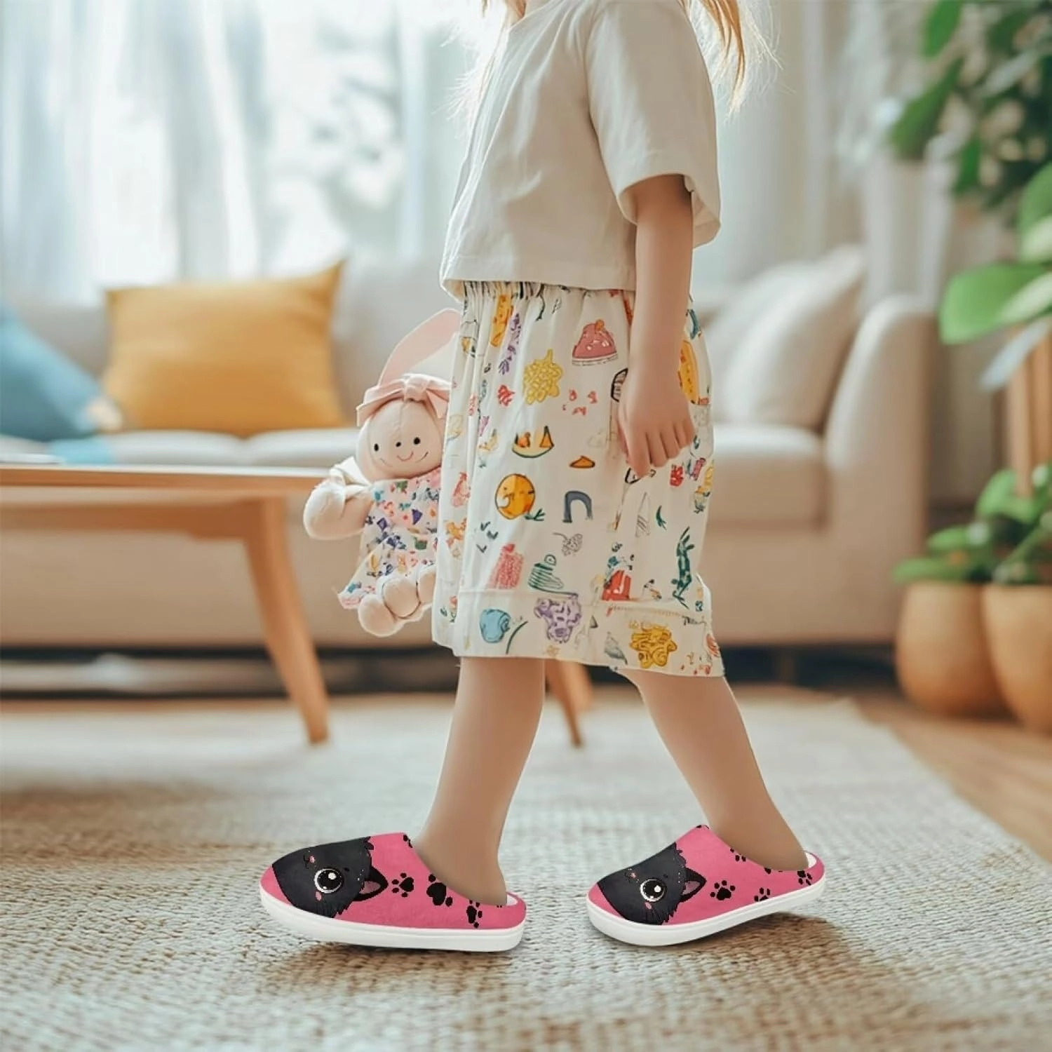 Plush Slippers for Kids Winter Warm Cozy Fuzzy Non-Slip Cotton Breathable House Slippers for Toddler Boys Girls US 9-15