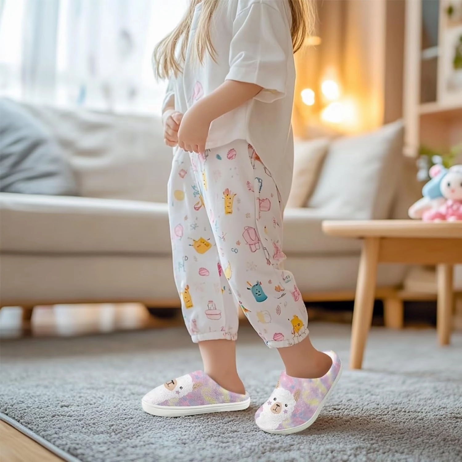Plush Slippers for Kids Winter Warm Cozy Fuzzy Non-Slip Cotton Breathable House Slippers for Toddler Boys Girls US 9-15