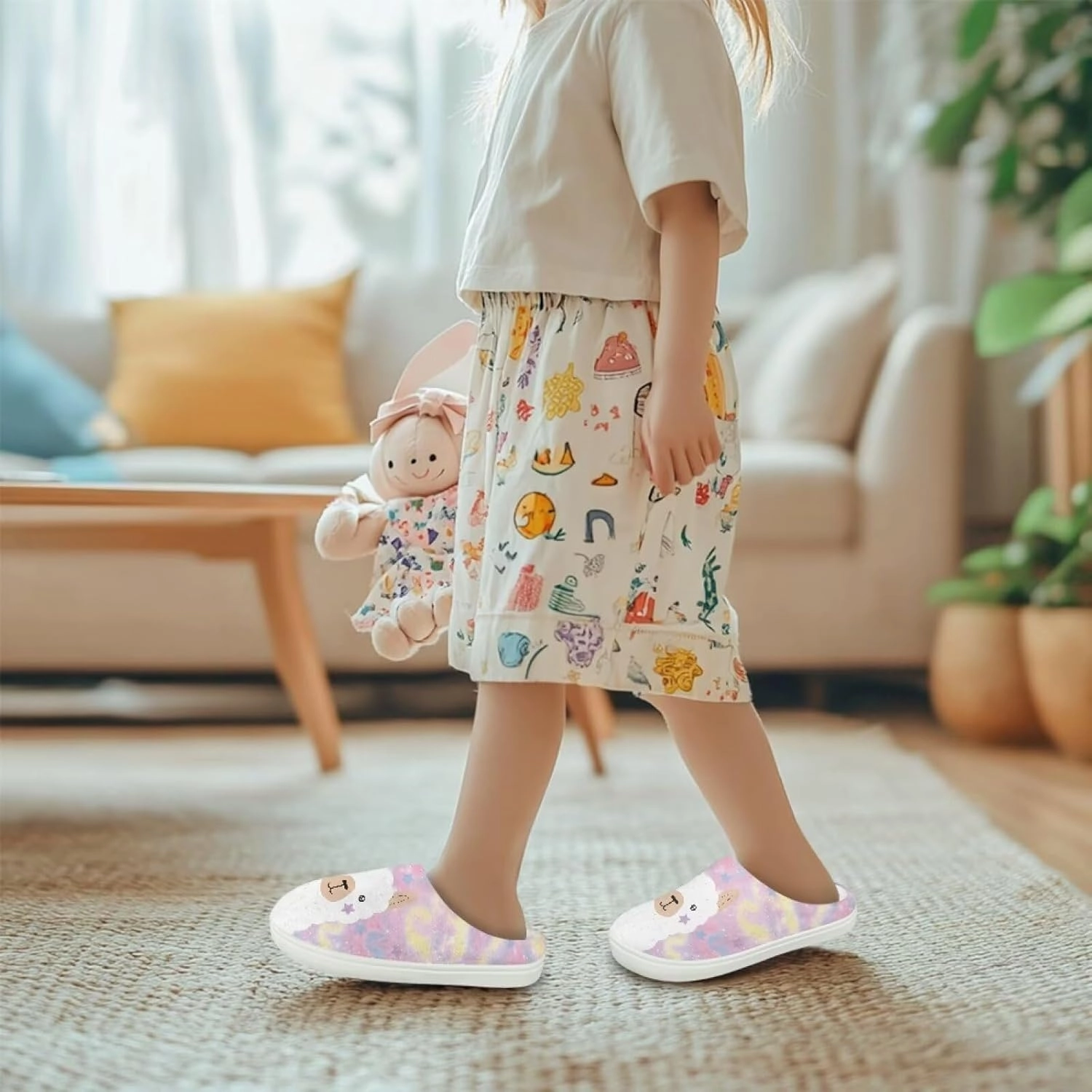 Plush Slippers for Kids Winter Warm Cozy Fuzzy Non-Slip Cotton Breathable House Slippers for Toddler Boys Girls US 9-15