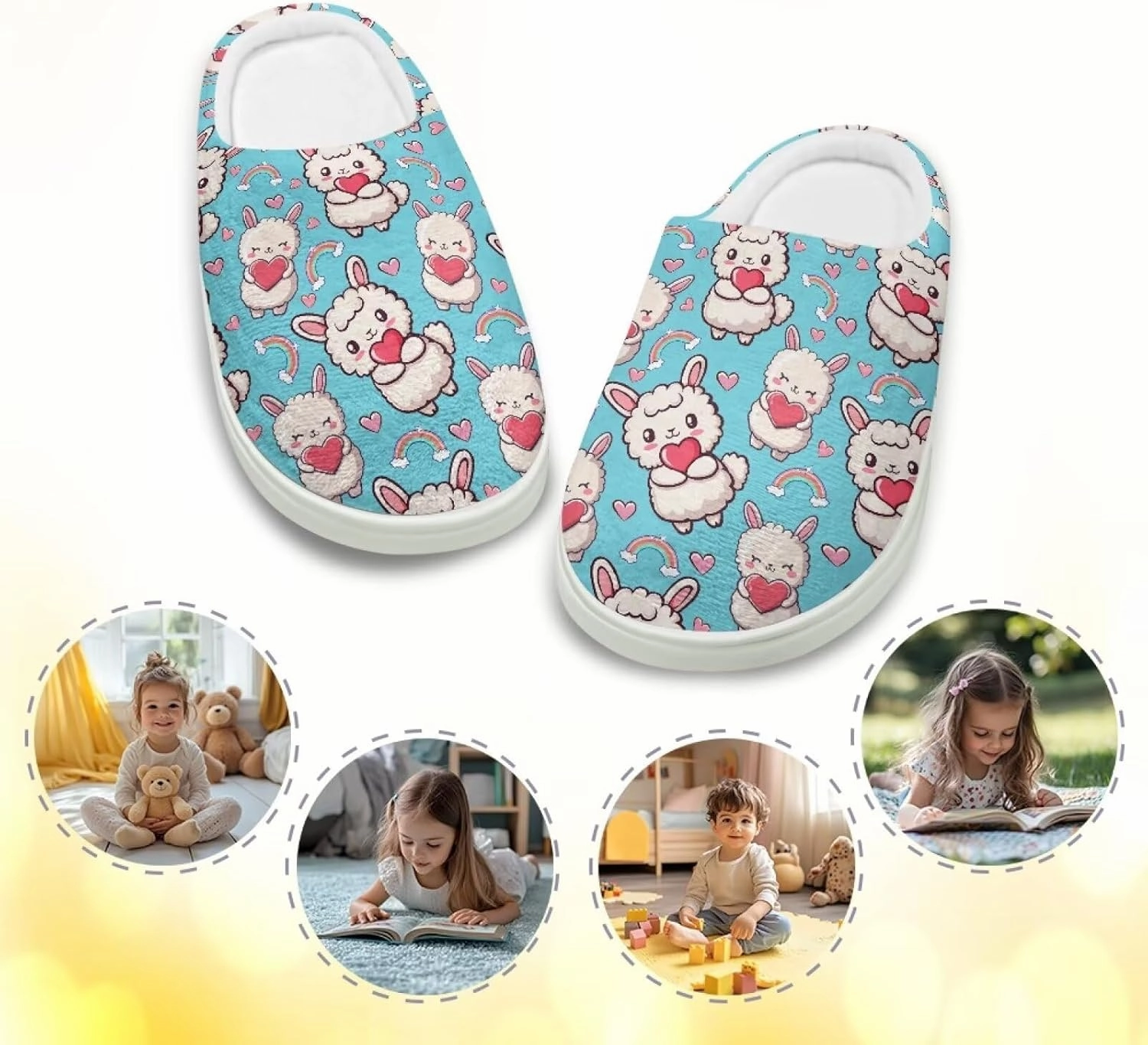 Plush Slippers for Kids Winter Warm Cozy Fuzzy Non-Slip Cotton Breathable House Slippers for Toddler Boys Girls US 9-15