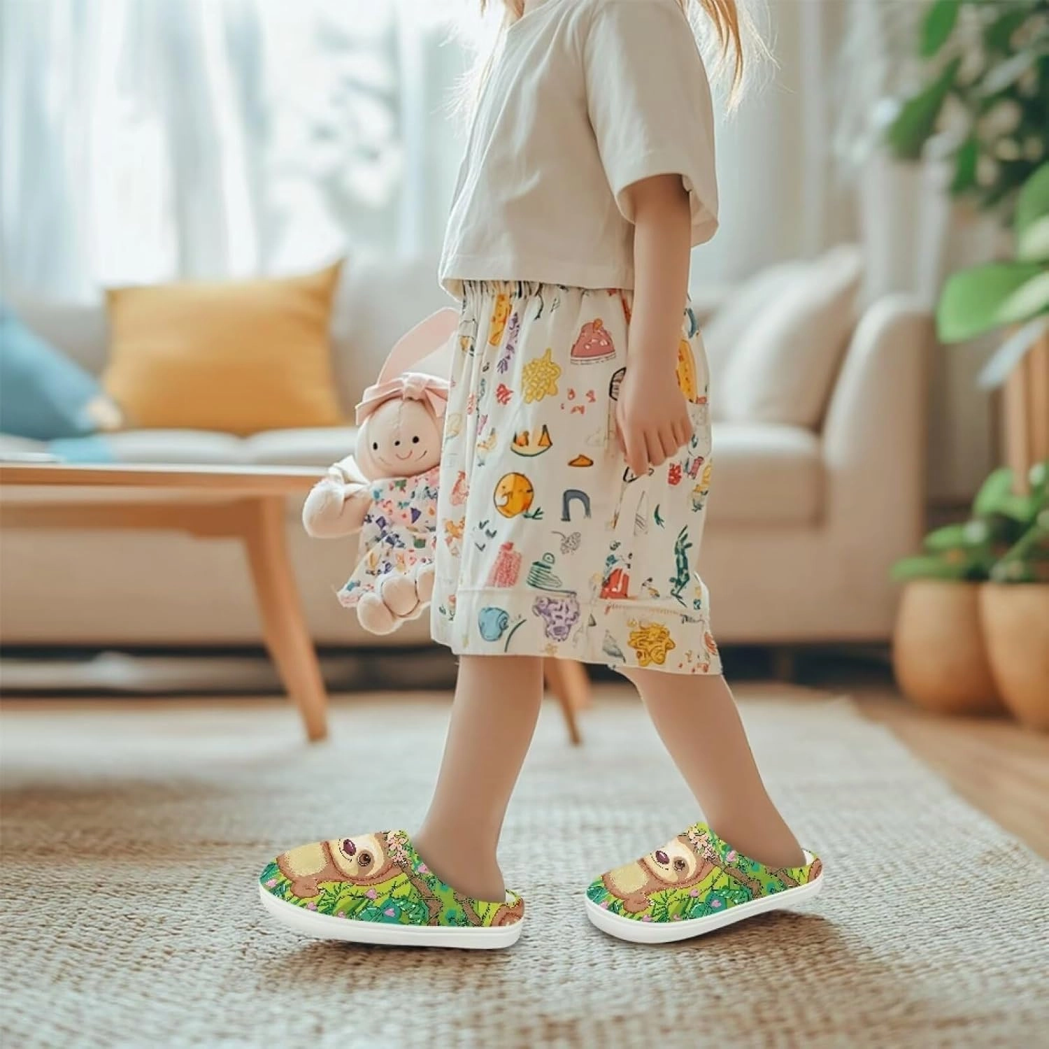 Plush Slippers for Kids Winter Warm Cozy Fuzzy Non-Slip Cotton Breathable House Slippers for Toddler Boys Girls US 9-15