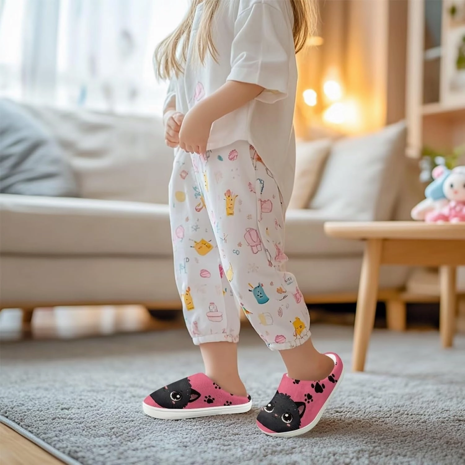 Plush Slippers for Kids Winter Warm Cozy Fuzzy Non-Slip Cotton Breathable House Slippers for Toddler Boys Girls US 9-15